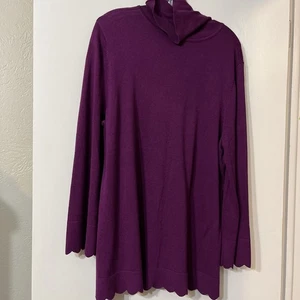Isaac Mizrahi Live Scallop Hem Turtleneck Sweater Sz XL Plum Purple NWT - Picture 1 of 10