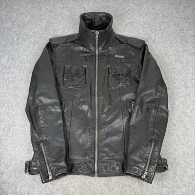 Superdry Jacket Mens Large Black Ryan Leather Bomber Full Zip Biker Motorcycle - Image 1 of 4