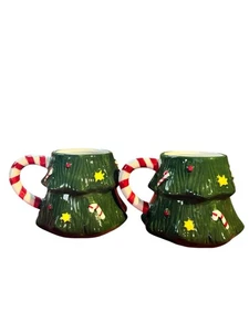 2 Bastoncini di Caramelle Albero di Natale Tazza da Caffè Tazza da Tè Stelle Gialle Ornamenti Rossi 16oz - Foto 1 di 14