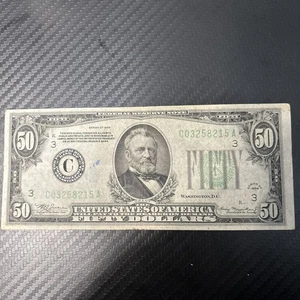1934 $50 Dollar Bill Federal Reserve Note Currency SN C03258215A - Picture 1 of 6