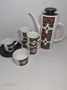 J & G Meakin Vintage "Maori" Coffee Pot Milk Jug Sugar Bowl , 4 Cups And Saucers - Picture 1 of 9