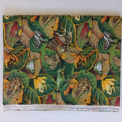 Vintage 1997 Daisy Kingdom "Frogs Allover" Green Cotton Fabric 34" x 43" - Image 1 of 4