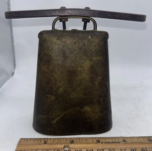 Antique Brass Bronze Handforged Cow Bell Handmade 4.5” With Wood Mount - Picture 1 of 8