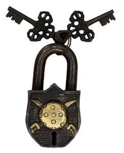 Handcrafted Brass Victorian Style Door Lock Sword and Shield Design Padlock - Picture 1 of 6