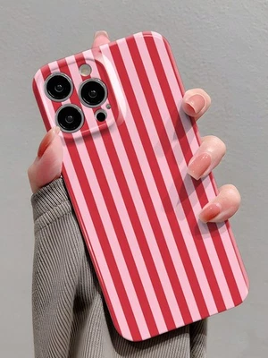 STYLE EXRPESS Red Pink Striped Glossy Phone Case Protective Cover for iPhone 16 15 14 13 12 11