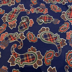 Rayon Twill Fabric Navy Blue & Red Persian Paisley Pattern 145 Wide PER METRE - Picture 1 of 7