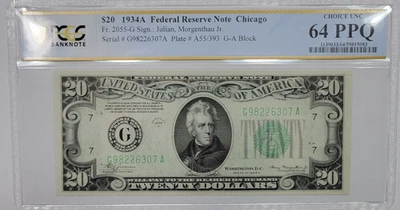 1934 A $20 Federal Reserve Note FRN PCGS 64 PPQ FR.2055-G Green Seal *M59 - Image 1 of 2