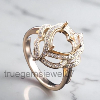 Unique Design Heart Cut 9x9mm Sami Mount Ring Women Ring Sterling Silver 925 - Image 1 of 4