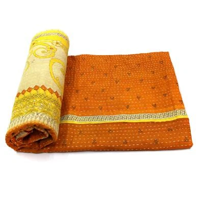 Vintage Quilt Indian Handmade Organic Cotton Counterpane Bedding Throw - Image 1 of 4