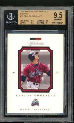 Tarjeta de novato Carlos González 2007 TriStar Autothentics bronce #35 BGS 9,5 Foto 1 de 2