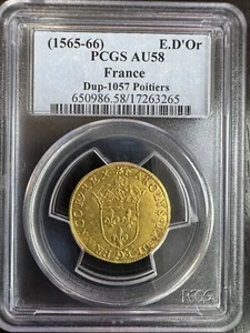 Charles Ix (1560-1574) - ECU Gold IN The Sunglasses 1ER Type 1565 G Poitiers - - Picture 1 of 2