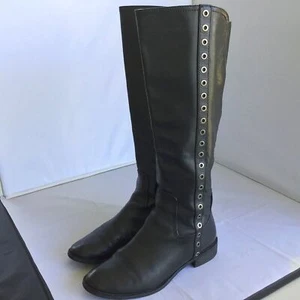 Michael Kors Dora Black Leather Retro Vintage 90s Stud Moto Knee Boots Size 9M - Picture 1 of 11