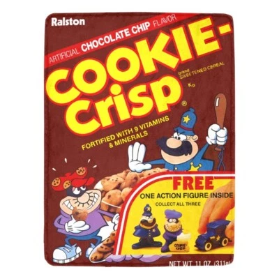 Vintage Style 1985 Cookie Crisp Cereal Box Action Figure Micro Fleece Blanket - Image 1 of 4