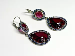 Vintage Earrings Avon Nina Ricci Dangle Drop Blue Purple Rhinestone Silver Metal - Picture 1 of 12