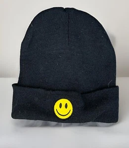 SMILIE SMILE STRICK MÜTZE KREMPEL MÜTZE ONE SIZE SCHWARZ PRINT - Bild 1 von 5