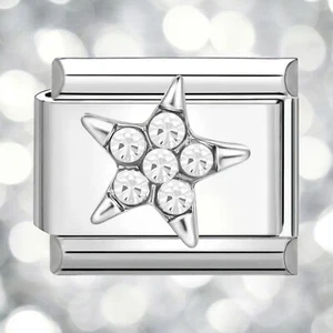 Italian Charm Star Link White Rhinestone Stainless Steel Silver Charm Y2K New - Picture 1 of 5