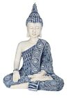  11" H Blue and White Earth Touching Buddha Statue Feng Shui Decoration 