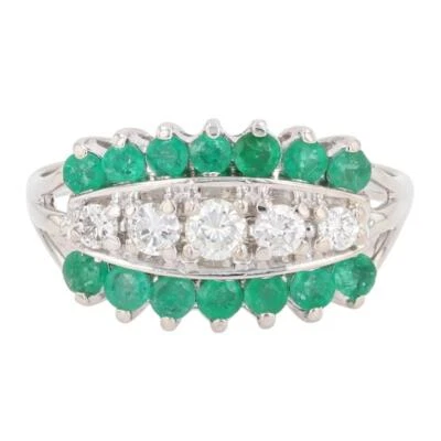 .77ctw Round Cut Diamond and Emerald Statement Ring 14k White Gold Size 8.5 - Image 1 of 4