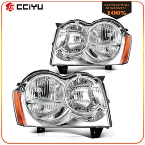 Headlights Assembly For 2005 2006 2007 Jeep Grand Cherokee Chrome Housing Pair - Picture 1 of 8