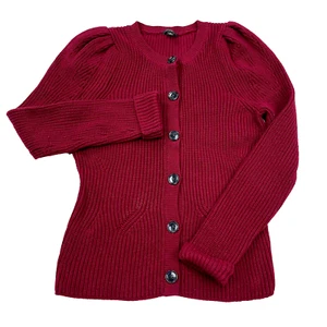 Ann Taylor Sweater Women Small Red Cardigan Chunky Cotton Wool Blend Button Up - Picture 1 of 11