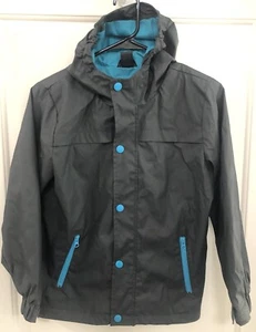 Cat And Jack Boys Medium 8-10 Lightweight Hooded Rain Jacket- Black W/Turquoise - Picture 1 of 10
