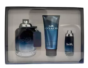 Coach Blue Gift Set for Men - 3.3 oz EDT + 0.5 oz EDT + 3.3 oz S/Gel - Picture 1 of 2