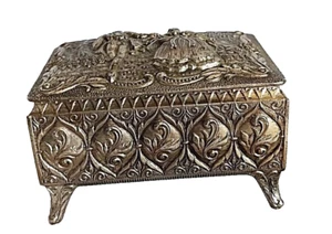 Vintage versilbert figürlich Mann & Frau Fuß Klappdeckel Schmuck Schatulle Box - Bild 1 von 5