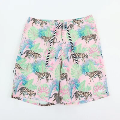 Pantalones Cortos de Tabla Dolfin 9" Para Hombre Pequeños Tigre Tropical Floral Rosa Pastel Secado Rápido Foto 1 de 4