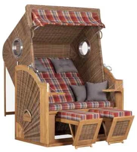Exclusiver Strandkorb Holz Akazie mit  2 Bullaugen und 2 Klapptische XL - Bild 1 von 2