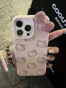 Custodia telefono Sanrio carina Hello Kitty in pelle con nodo fiocco per iPhone elegante durevole - Foto 1 di 3