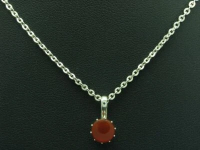 835 Argento Collana Pendente Con Corniola Ricoperto / Vero Argento/34,8cm/3,0g - Immagine 1 di 3