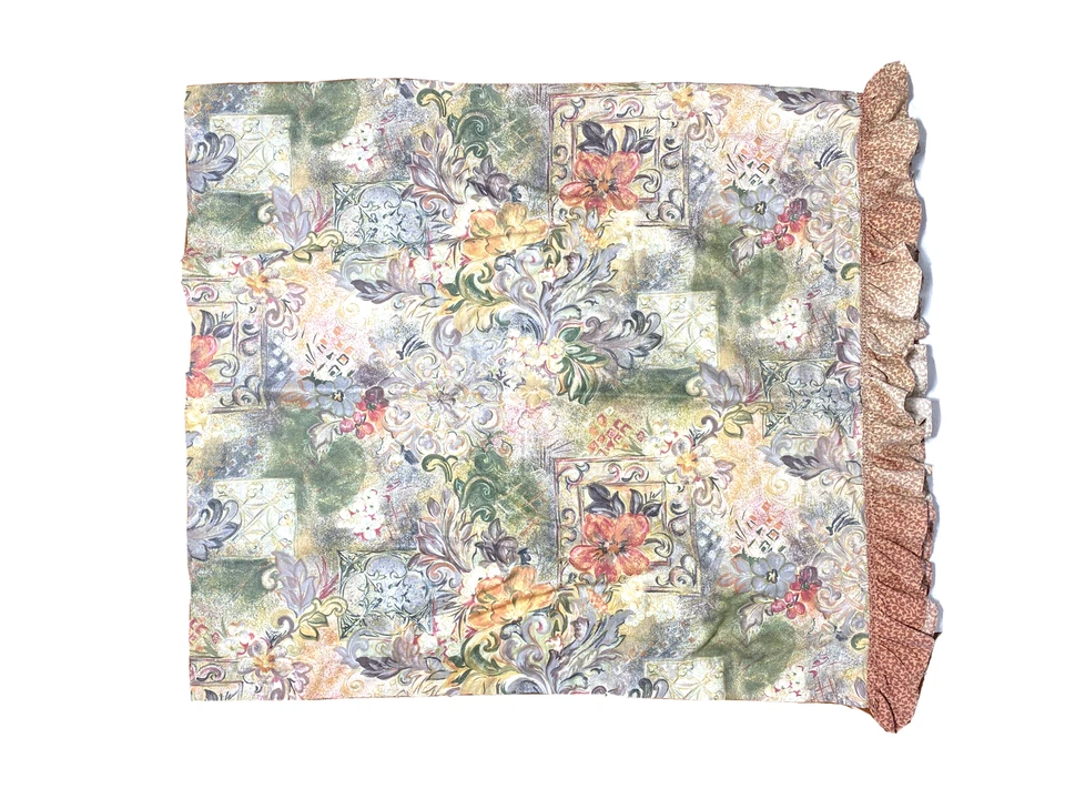 Par de cortinas vintage hechas a mano cortinas con volantes borde colorido Mill Creek años 70 Foto 1 de 4