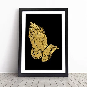Praying Hands In Gold Framed Canvas Wall Art Print Poster Picture, Home Decor - Picture 1 of 9