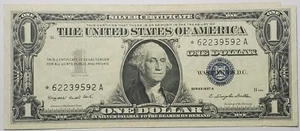 1957 A blue seal $1.00 star note with serial# *62239592A - Picture 1 of 2