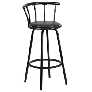 Taburete de barra de metal negro Crown Back con asiento giratorio de vinilo negro - Imagen 1 de 9