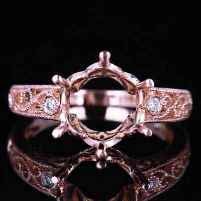 Solid 10K Rose Gold 10.0mm Round Semi Mount Diamond Wedding Fine Ring Setting - Image 1 of 4