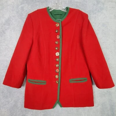 Vtg Womens 2 Piece Suit 40 Red Wool German Single Breasted Jacket Pencil Skirt - Image 1 of 4