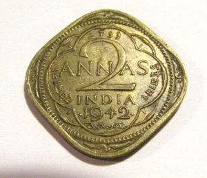 India 1942-B 2 Annas Coin - Picture 1 of 5