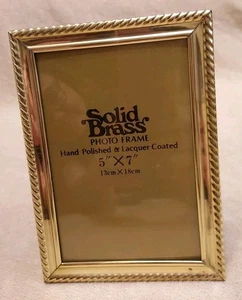 Solid Brass Picture Frame 5”x7” Vintage Velvet Back Hanging Or Easel - Picture 1 of 5