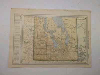 Auténtico mapa a color vintage 1917 MANITOBA CANADA decoración de pared 15"x10-3/4" Foto 1 de 2