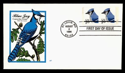 DR WHO 1996 FDC BLUE JAY BIRD FARNAM CACHET COIL PAIR M60068 - Image 1 of 2