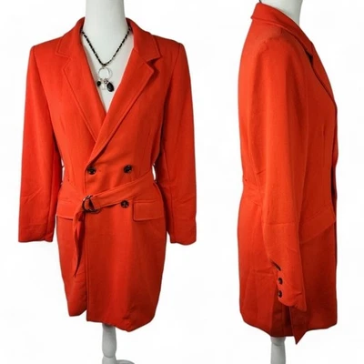Vestido Abrigo Blazer Kendall + Kylie Naranja Cinturón Doble Pecho Talla 4/6 Nuevo con Etiquetas Foto 1 de 4