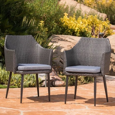 Set of 2 Outdoor Wicker Dining Chairs Patio Chairs With Water Resistant Cushions - Image 1 of 4