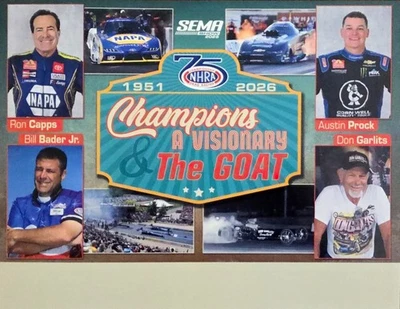 Tarjeta de héroe 2025 Champions, A Visionary & The Goat SEMA NHRA GARLITS CAPPS PROCK Foto 1 de 2