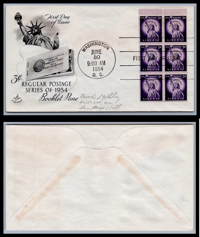 US FDC # 1035a 3c Liberty Pane ArtCraft  addressed 1954, 9Q1416 - Image 1 of 1