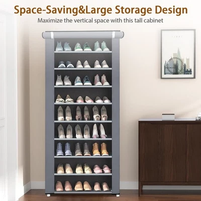 Zapatero Organizador 27 Pares Almacenamiento de Zapatos con Cubierta 9 Enrejas Gris Plateado Foto 1 de 4