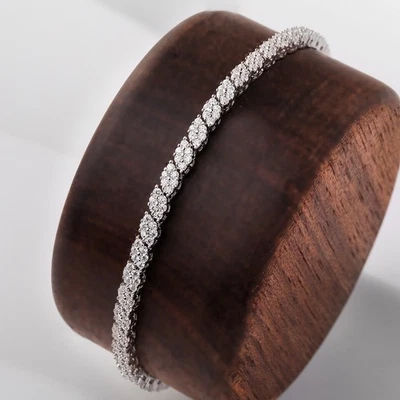 Full  Round Cut Real Moissanite Tennis Bracelet 925 Sterling Silver Women Chain - Image 1 of 4