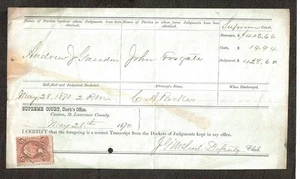 1870 Revenue First Issue  5c Red Wash CERTIFICATE Sc#R24 Canton, New York on Doc - Picture 1 of 1