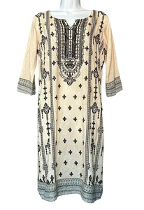 Kurtis Cotton Tunic Womens Sz S Light Peach with Black Embroidery and Sequins - Picture 1 of 8
