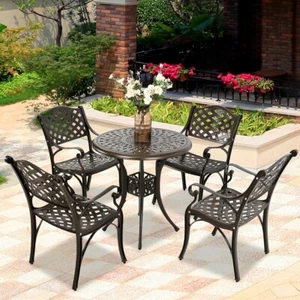 Set of 5 Outdoor Cast Aluminum Dinning Table and Chairs Patio Bistro Furniture - Picture 1 of 21